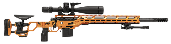 CDX-30 X Lite Präzisionsgewehr mit Zielfernrohr und orangem Chassis, Seitenansicht
