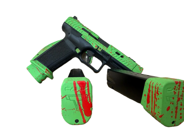 Canik TTI Custom Pistole in grün mit roten Akzenten, moderne Optik für Sportschützen