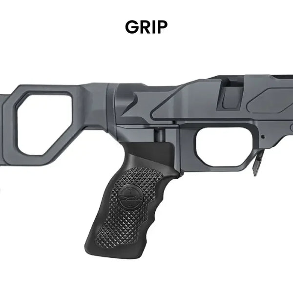 Ergonomischer schwarzer Griff für Gewehr, rutschfeste Oberfläche, Detailansicht