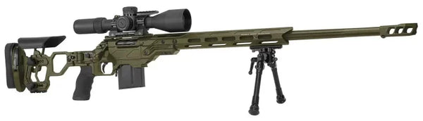 R7 Lite Comp OD Green Präzisionsgewehr mit Zielfernrohr und Zweibein seitlich