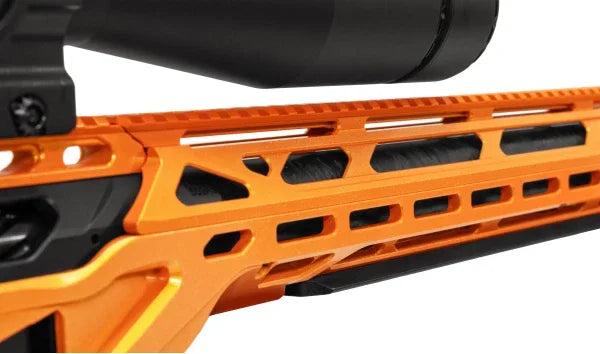 XLITE-2 Gewehrsystem aus orange eloxiertem Aluminium mit schwarzem Lauf und moderner Optik