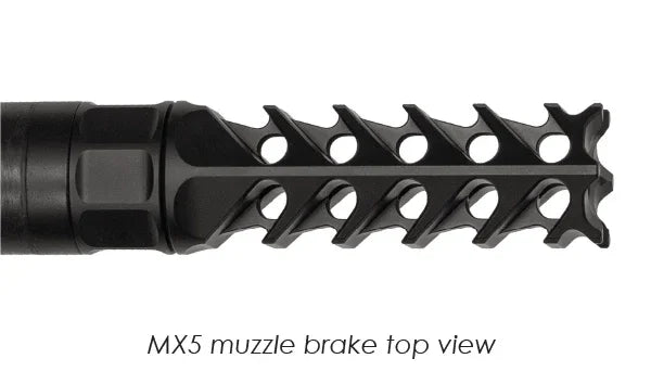 XLITE-4 Mündungsbremse aus schwarzem Metall, seitliche und obere Öffnungen, hochwertige Optik