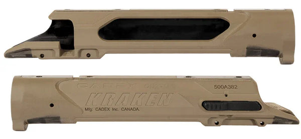 Action Kraken Gehäuse aus Metall in Sandfarbe, seitliche Gravur und Öffnungen sichtbar