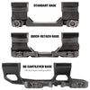 Drei Montagen für Zielfernrohre: Standard Base, Quick-Detach Base und QD Cantilever Base, schwarz, robust.