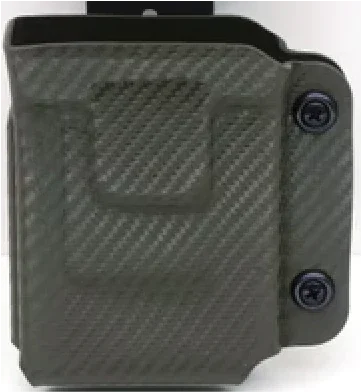 Grünes Carbon-Holster mit strukturierter Oberfläche und zwei schwarzen Schrauben