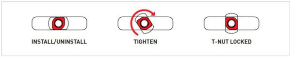 Grafik zur Installation einer T-Nut für M-LOK 3,5 Zoll Zweibeinschiene, Schritt-für-Schritt-Anleitung