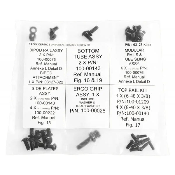 CDX Schraubenset Universal Chassis, sortierte schwarze Schrauben in beschrifteter Tüte, Montagezubehör