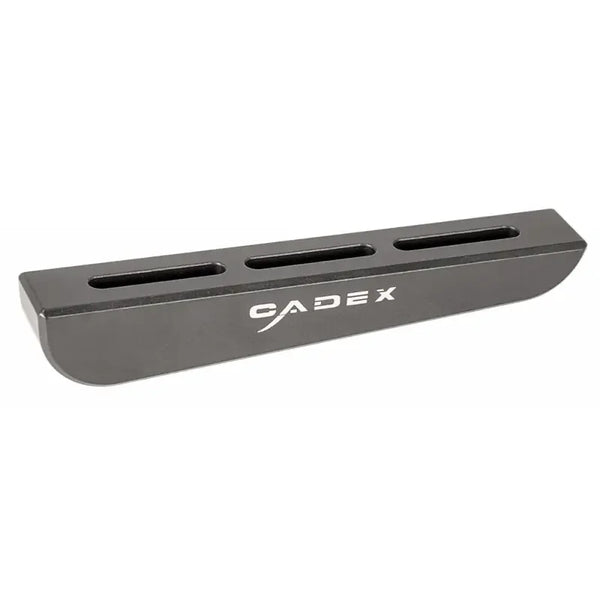 Schwarze Montageplatte mit CADEX Logo, drei Langlöcher, Ausrüstung Sportschießen, Stonehawk