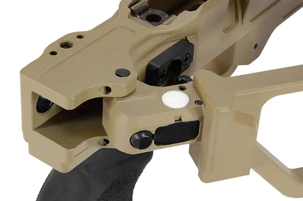 Detailaufnahme Folding Lite Comp, taktische Schaftoption, beige, robuste Ausführung