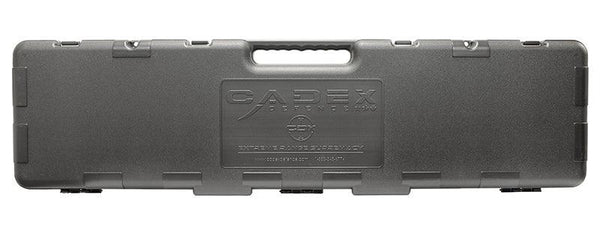 Robuster schwarzer Waffenkoffer aus Kunststoff mit Griff, längliche rechteckige Form, Cadex Logo sichtbar