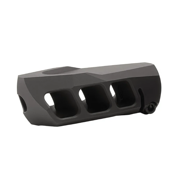 MX1 Standard Mündungsbremse aus schwarz beschichtetem Metall mit mehreren Öffnungen