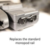 Monopod-Adapter für Waffe, ersetzt Standardschiene, Detailaufnahme aus Metall