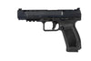 Canik TP9 SFX Pistole in Schwarz, seitliche Ansicht, strukturierter Griff und Schlitten