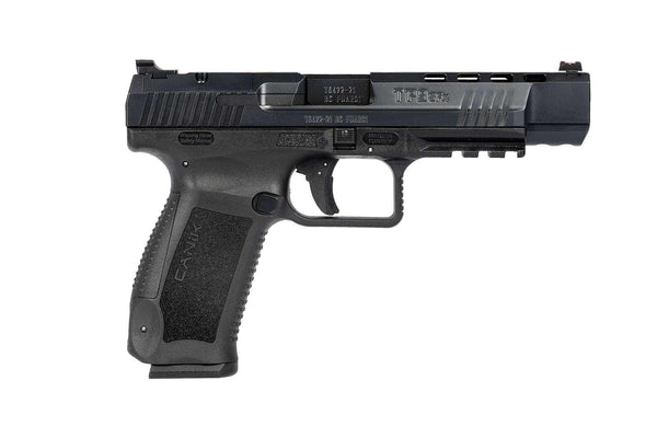 Canik TP9 SFX Pistole, halbautomatisch, schwarz, Seitenansicht, Sportwaffe