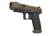 Canik TTI Combat Pistole mit zweifarbigem Design, strukturiertem Griff und montiertem Visier