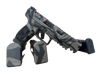 Canik SFX Rival S Pistole in Grau mit Camouflage-Muster auf Magazin, seitliche Ansicht