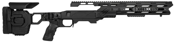 Schwarzes Präzisionsgewehr-Chassis-System mit verstellbarer Schulterstütze und Taktik-Griff