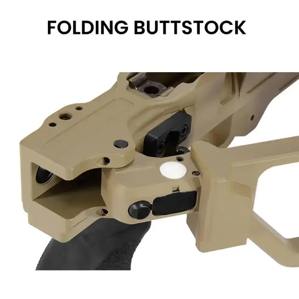 Faltbare Schulterstütze in Beige, Detailaufnahme, Zubehör für Schusswaffen, robustes Design