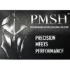 PMSH Logo mit Ritterhelm, Schriftzug 'Patronenmanufaktur Schleswig-Holstein' und Slogan 'Precision meets Performance' auf schwarzem Hintergrund.