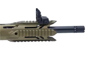 Typhoon F12 Maxi Bronze IPSC Vorderansicht Lauf mit Mündungsbremse und Klappkimme